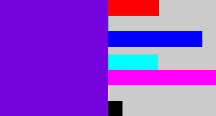 Hex color #7700de - blue violet