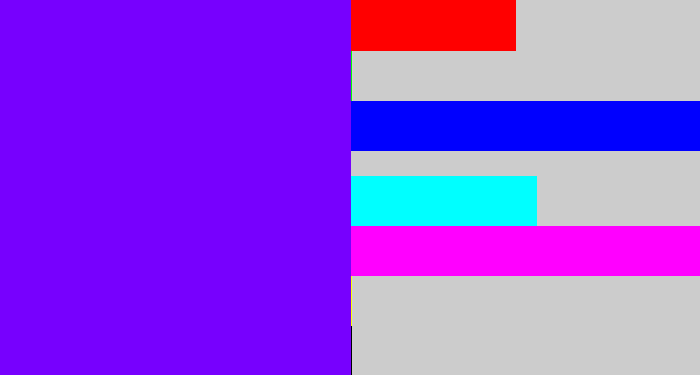 Hex color #7700fe - blue/purple
