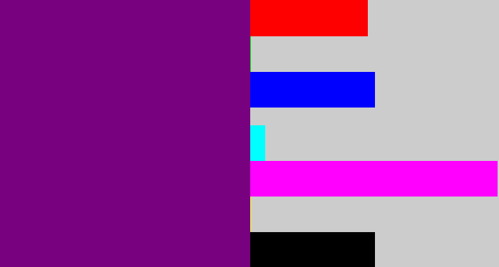 Hex color #77017f - darkish purple
