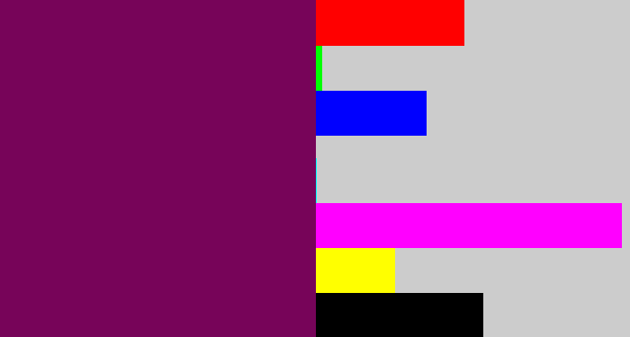 Hex color #770459 - rich purple