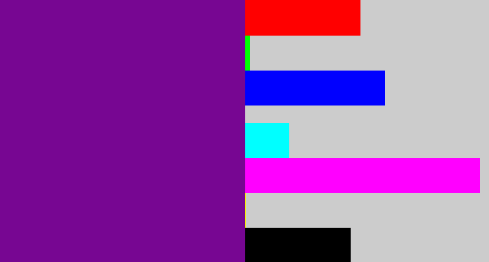 Hex color #770692 - purple