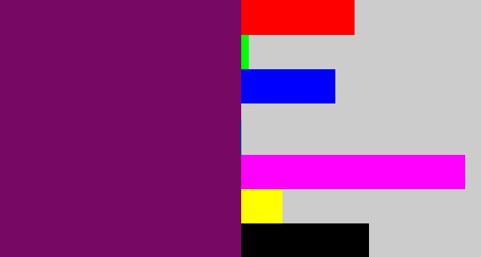 Hex color #770863 - rich purple