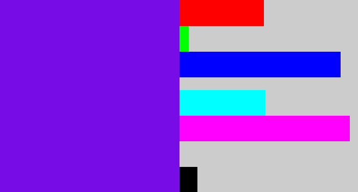 Hex color #770ce6 - purply blue