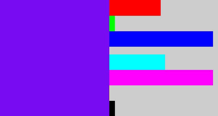 Hex color #770cf2 - purply blue