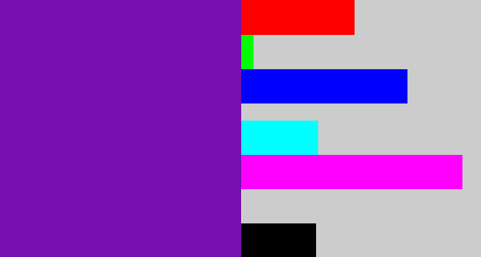 Hex color #770eaf - purple