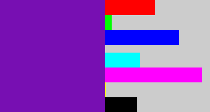 Hex color #770fb2 - purple