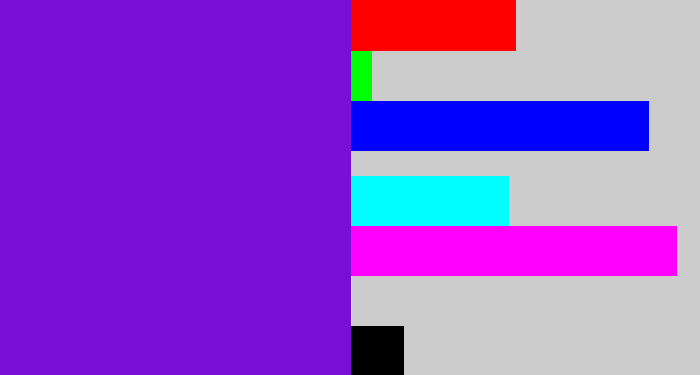 Hex color #770fd9 - purply blue