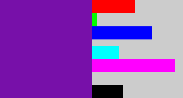 Hex color #7710a9 - purple