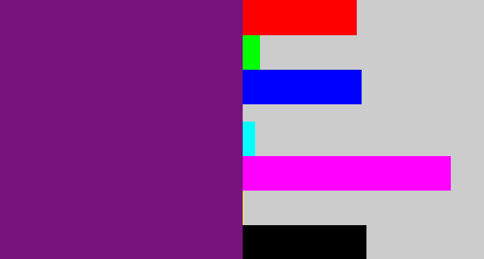 Hex color #77127d - darkish purple