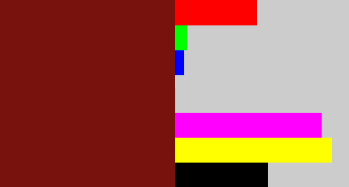Hex color #77130c - reddy brown