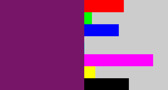Hex color #771668 - darkish purple