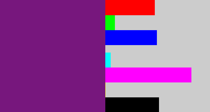 Hex color #77177d - darkish purple