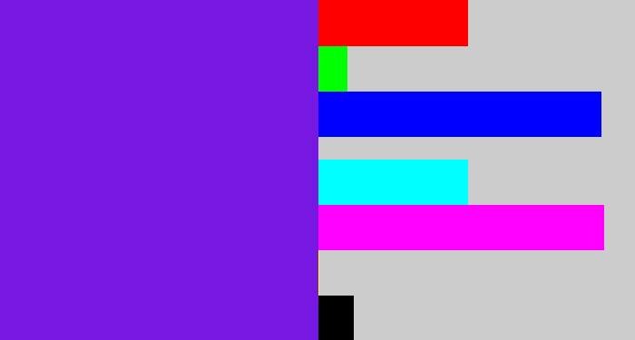 Hex color #7717e2 - purply blue