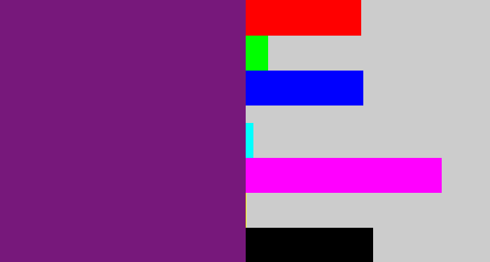Hex color #77187b - darkish purple