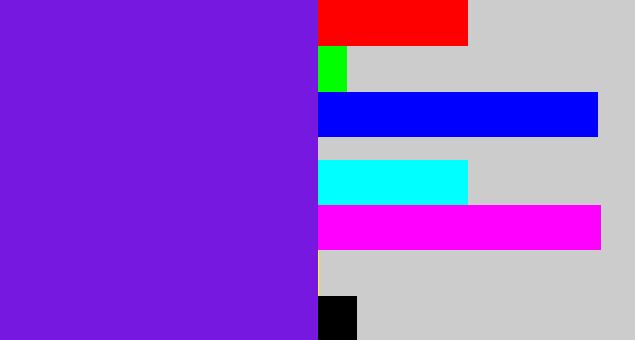 Hex color #7718e0 - purply blue