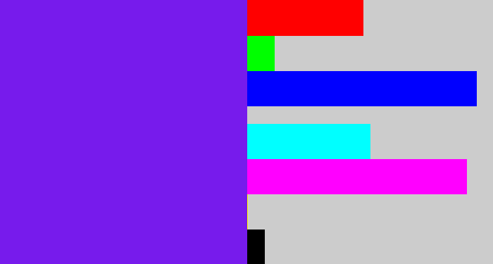 Hex color #771bec - purply blue
