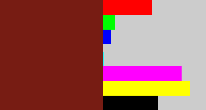 Hex color #771c13 - reddish brown