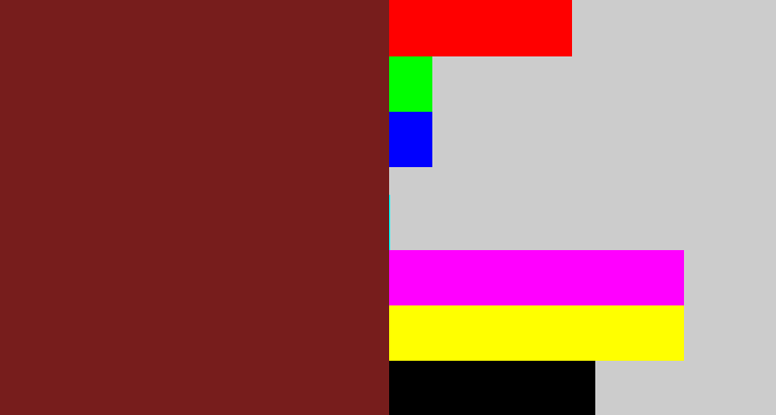 Hex color #771d1c - reddish brown