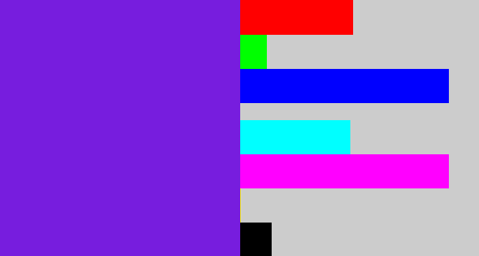 Hex color #771dde - purply blue