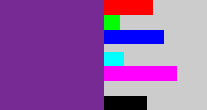 Hex color #772a93 - purple