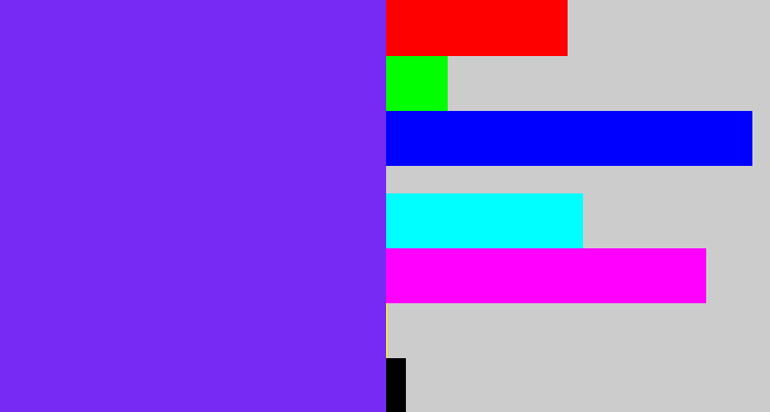 Hex color #772af3 - bluish purple