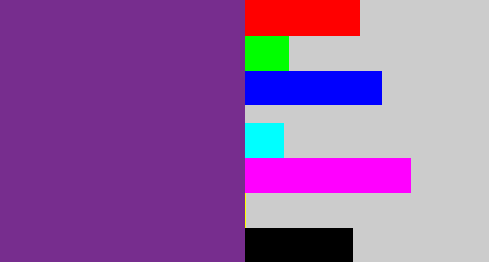 Hex color #772d8e - purple