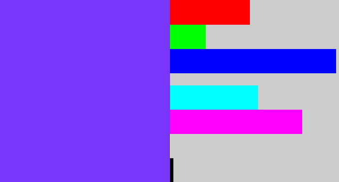 Hex color #7736fa - bluish purple