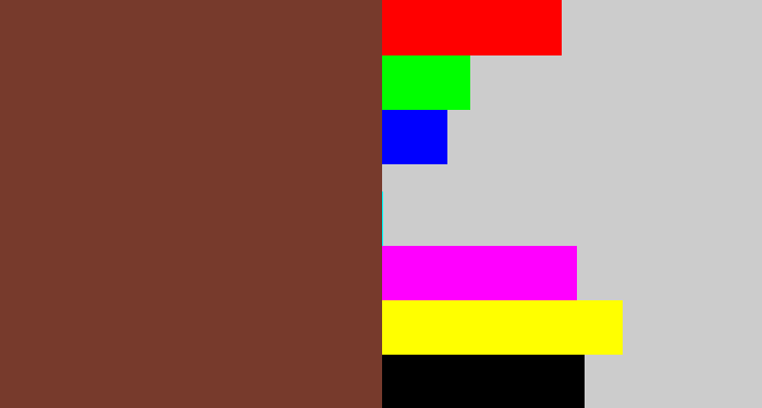 Hex color #773a2c - purple brown