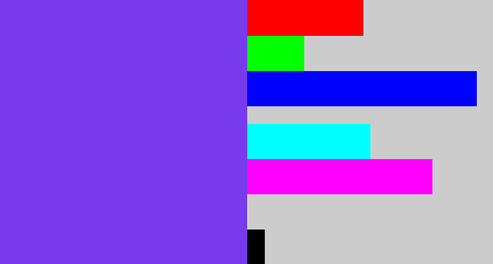 Hex color #773aec - bluish purple