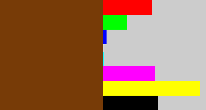Hex color #773b07 - reddish brown