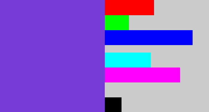 Hex color #773bd6 - bluish purple