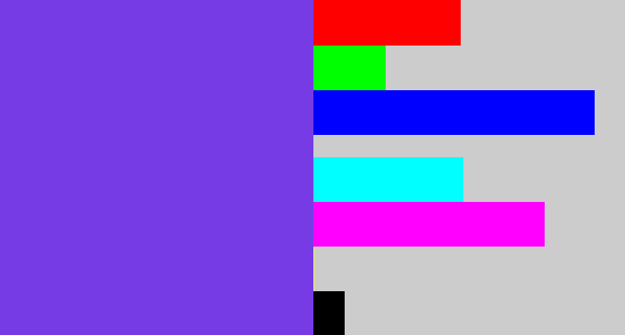 Hex color #773be5 - bluish purple