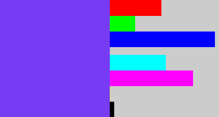 Hex color #773bf4 - bluish purple