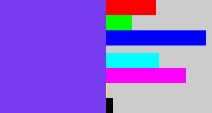 Hex color #773cef - bluish purple
