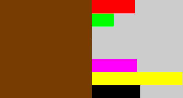 Hex color #773d01 - brown