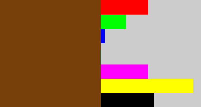 Hex color #773f0a - medium brown
