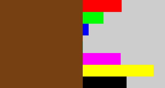 Hex color #774011 - medium brown