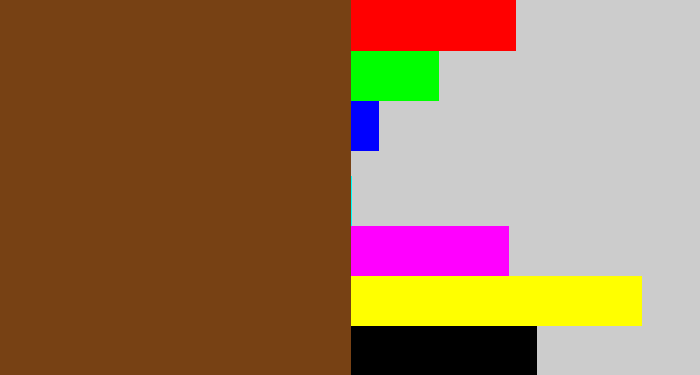Hex color #774114 - medium brown