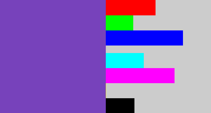 Hex color #7742bb - bluey purple