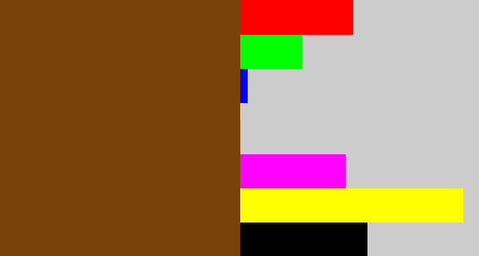 Hex color #774308 - medium brown