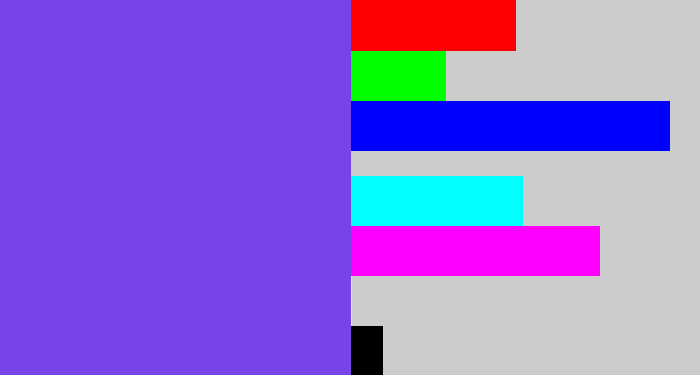 Hex color #7744e9 - bluish purple