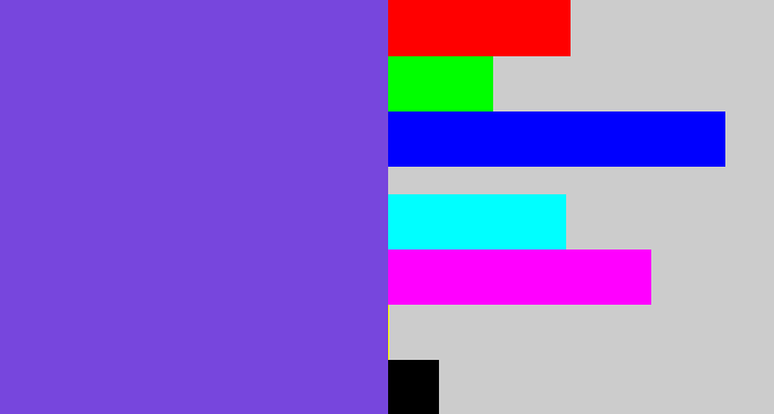 Hex color #7746dd - bluish purple