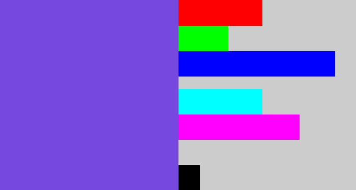 Hex color #7748e0 - bluish purple