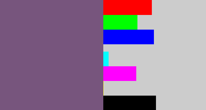 Hex color #77557d - dull purple