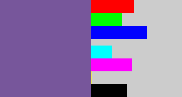 Hex color #77569b - dark lavender