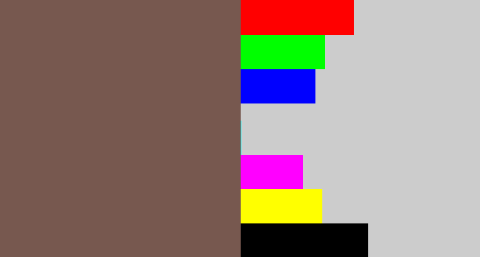 Hex color #77584f - dark taupe