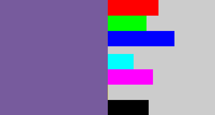 Hex color #775b9d - dark lavender