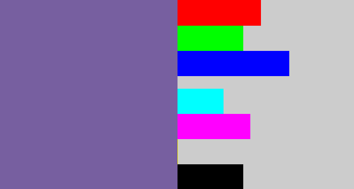Hex color #775fa0 - dark lavender