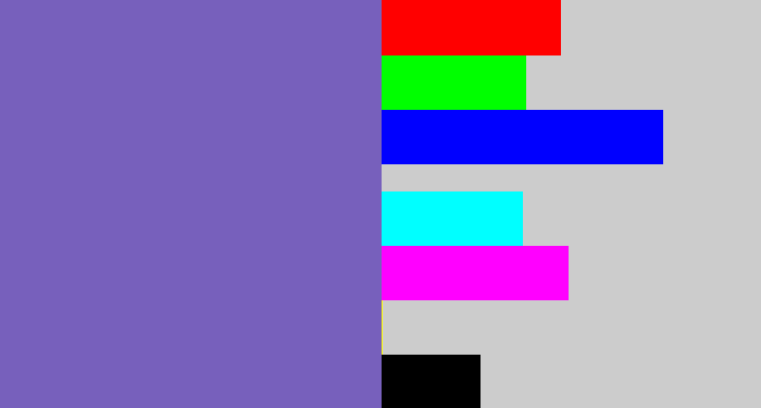 Hex color #7760bc - light indigo