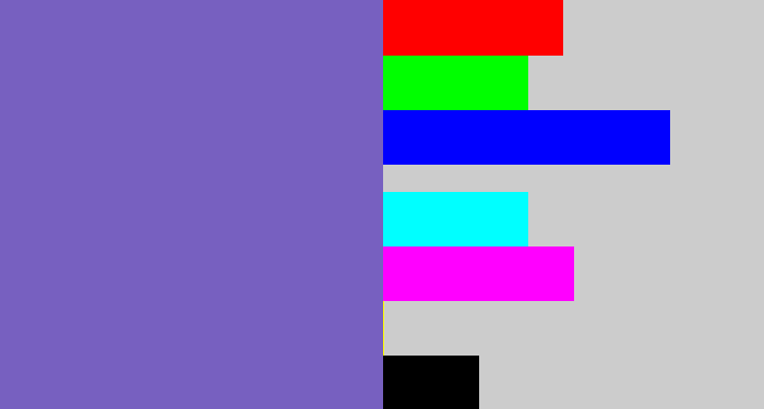 Hex color #7760c0 - light indigo